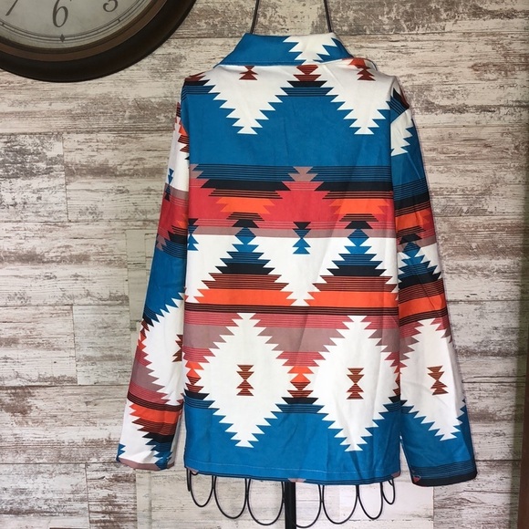 Geo Print Single Breasted Jacket shein Aztec flannel XS western coat​ country​​ - Picture 6 of 11